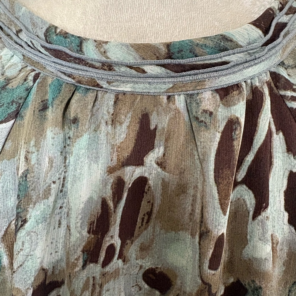 Soft Surroundings Breezy Brown & Green Short Sleeve Button Up Top Size Medium - Picture 8 of 11